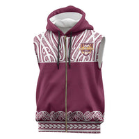 Queensland Maori Nga Hau E Wha Custom Sleeveless Zip Hoodie Polynesian Maori Tribal Pattern LT9 Maroon - Polynesian Pride