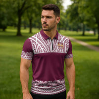 Queensland Maori Nga Hau E Wha Custom Zipper Polo Shirt Polynesian Maori Tribal Pattern - Polynesian Pride