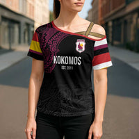 Queensland Papua New Guinea Custom Cross Shoulder Shirt All Black Pacific PNG Tribal Style - Polynesian Pride