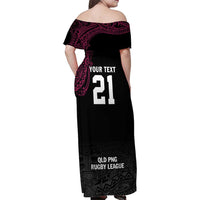 Queensland Papua New Guinea Custom Family Matching Off Shoulder Maxi Dress and Hawaiian Shirt All Black Pacific PNG Tribal Style LT9 - Polynesian Pride