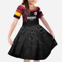 Queensland Papua New Guinea Custom Kid Short Sleeve Dress All Black Pacific PNG Tribal Style LT9 KID Black - Polynesian Pride