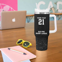 Queensland Papua New Guinea Custom Tumbler With Handle All Black Pacific PNG Tribal Style