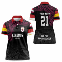 Queensland Papua New Guinea Custom Women Polo Shirt All Black Pacific PNG Tribal Style