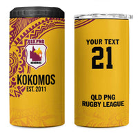 Queensland Papua New Guinea Custom 4 in 1 Can Cooler Tumbler All Gold Pacific PNG Tribal Style