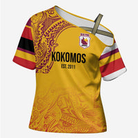 Queensland Papua New Guinea Custom Cross Shoulder Shirt All Gold Pacific PNG Tribal Style - Polynesian Pride