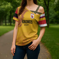 Queensland Papua New Guinea Custom Cross Shoulder Shirt All Gold Pacific PNG Tribal Style - Polynesian Pride