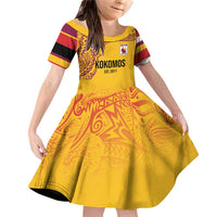 Queensland Papua New Guinea Custom Family Matching Off Shoulder Short Dress and Hawaiian Shirt All Gold Pacific PNG Tribal Style LT9 Daughter's Dress Gold - Polynesian Pride