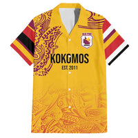 Queensland Papua New Guinea Custom Family Matching Off Shoulder Short Dress and Hawaiian Shirt All Gold Pacific PNG Tribal Style LT9 Dad's Shirt - Short Sleeve Gold - Polynesian Pride