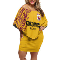 Queensland Papua New Guinea Custom Family Matching Off Shoulder Short Dress and Hawaiian Shirt All Gold Pacific PNG Tribal Style LT9 Mom's Dress Gold - Polynesian Pride