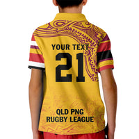 Queensland Papua New Guinea Custom Kid Polo Shirt All Gold Pacific PNG Tribal Style