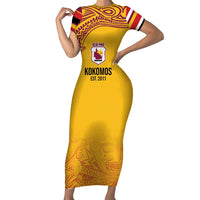 Queensland Papua New Guinea Custom Short Sleeve Bodycon Dress All Gold Pacific PNG Tribal Style