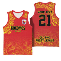 Queensland Papua New Guinea Custom Basketball Jersey All Red Pacific PNG Tribal Style - Polynesian Pride