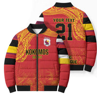 Queensland Papua New Guinea Custom Bomber Puffer Jacket All Red Pacific PNG Tribal Style - Polynesian Pride