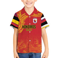 Queensland Papua New Guinea Custom Family Matching Off Shoulder Maxi Dress and Hawaiian Shirt All Red Pacific PNG Tribal Style LT9 Son's Shirt Red - Polynesian Pride