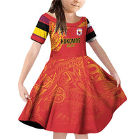 Queensland Papua New Guinea Custom Family Matching Off Shoulder Short Dress and Hawaiian Shirt All Red Pacific PNG Tribal Style LT9 Daughter's Dress Red - Polynesian Pride