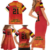 Queensland Papua New Guinea Custom Family Matching Short Sleeve Bodycon Dress and Hawaiian Shirt All Red Pacific PNG Tribal Style