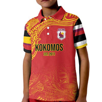 Queensland Papua New Guinea Custom Kid Polo Shirt All Red Pacific PNG Tribal Style