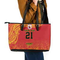 Queensland Papua New Guinea Custom Leather Tote Bag All Red Pacific PNG Tribal Style