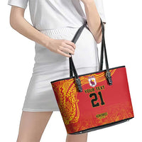 Queensland Papua New Guinea Custom Leather Tote Bag All Red Pacific PNG Tribal Style