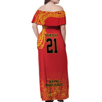 Queensland Papua New Guinea Custom Off Shoulder Maxi Dress All Red Pacific PNG Tribal Style