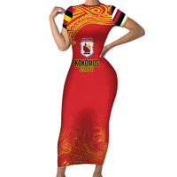 Queensland Papua New Guinea Custom Short Sleeve Bodycon Dress All Red Pacific PNG Tribal Style