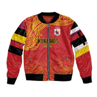 Queensland Papua New Guinea Custom Sleeve Zip Bomber Jacket All Red Pacific PNG Tribal Style