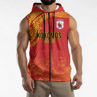 Queensland Papua New Guinea Custom Sleeveless Zip Hoodie All Red Pacific PNG Tribal Style LT9 - Polynesian Pride
