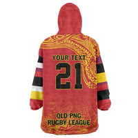 Queensland Papua New Guinea Custom Wearable Blanket Hoodie All Red Pacific PNG Tribal Style