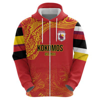 Queensland Papua New Guinea Custom Zip Hoodie All Red Pacific PNG Tribal Style