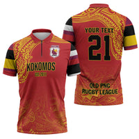 Queensland Papua New Guinea Custom Zipper Polo Shirt All Red Pacific PNG Tribal Style - Polynesian Pride