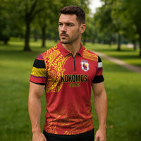 Queensland Papua New Guinea Custom Zipper Polo Shirt All Red Pacific PNG Tribal Style - Polynesian Pride