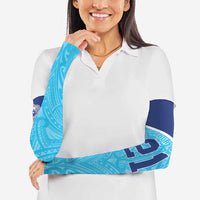 Queensland Samoa Custom Arm Sleeves Blue Pacific Polynesian Tribal Pattern - Polynesian Pride