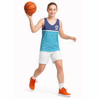 Queensland Samoa Custom Basketball Jersey Blue Pacific Polynesian Tribal Pattern - Polynesian Pride