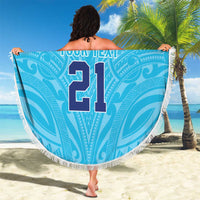 Queensland Samoa Custom Beach Blanket Blue Pacific Polynesian Tribal Pattern