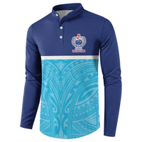 Queensland Samoa Custom Button Sweatshirt Blue Pacific Polynesian Tribal Pattern