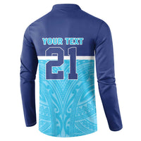 Queensland Samoa Custom Button Sweatshirt Blue Pacific Polynesian Tribal Pattern
