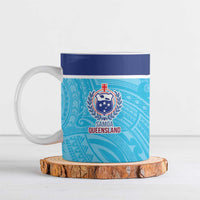 Queensland Samoa Custom Ceramic Mug Blue Pacific Polynesian Tribal Pattern - Polynesian Pride