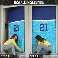 Queensland Samoa Custom Door Cover Blue Pacific Polynesian Tribal Pattern - Polynesian Pride