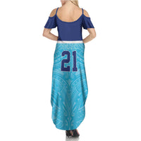 Queensland Samoa Custom Family Matching Summer Maxi Dress and Hawaiian Shirt Blue Pacific Polynesian Tribal Pattern LT9 - Polynesian Pride