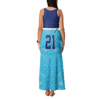 Queensland Samoa Custom Family Matching Tank Maxi Dress and Hawaiian Shirt Blue Pacific Polynesian Tribal Pattern