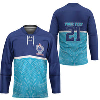 Queensland Samoa Custom Hockey Jersey Blue Pacific Polynesian Tribal Pattern - Polynesian Pride