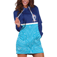 Queensland Samoa Custom Hoodie Dress Blue Pacific Polynesian Tribal Pattern