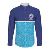 Queensland Samoa Custom Long Sleeve Button Shirt Blue Pacific Polynesian Tribal Pattern