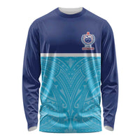 Queensland Samoa Custom Long Sleeve Shirt Blue Pacific Polynesian Tribal Pattern