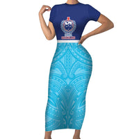 Queensland Samoa Custom Short Sleeve Bodycon Dress Blue Pacific Polynesian Tribal Pattern LT9 Long Dress Blue - Polynesian Pride