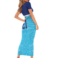 Queensland Samoa Custom Short Sleeve Bodycon Dress Blue Pacific Polynesian Tribal Pattern LT9 - Polynesian Pride