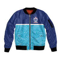 Queensland Samoa Custom Sleeve Zip Bomber Jacket Blue Pacific Polynesian Tribal Pattern LT9 Unisex Blue - Polynesian Pride