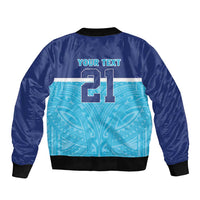Queensland Samoa Custom Sleeve Zip Bomber Jacket Blue Pacific Polynesian Tribal Pattern LT9 - Polynesian Pride