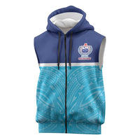Queensland Samoa Custom Sleeveless Zip Hoodie Blue Pacific Polynesian Tribal Pattern - Polynesian Pride