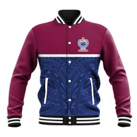 Queensland Samoa Custom Baseball Jacket Maroon-Blue Pacific Polynesian Tribal Pattern